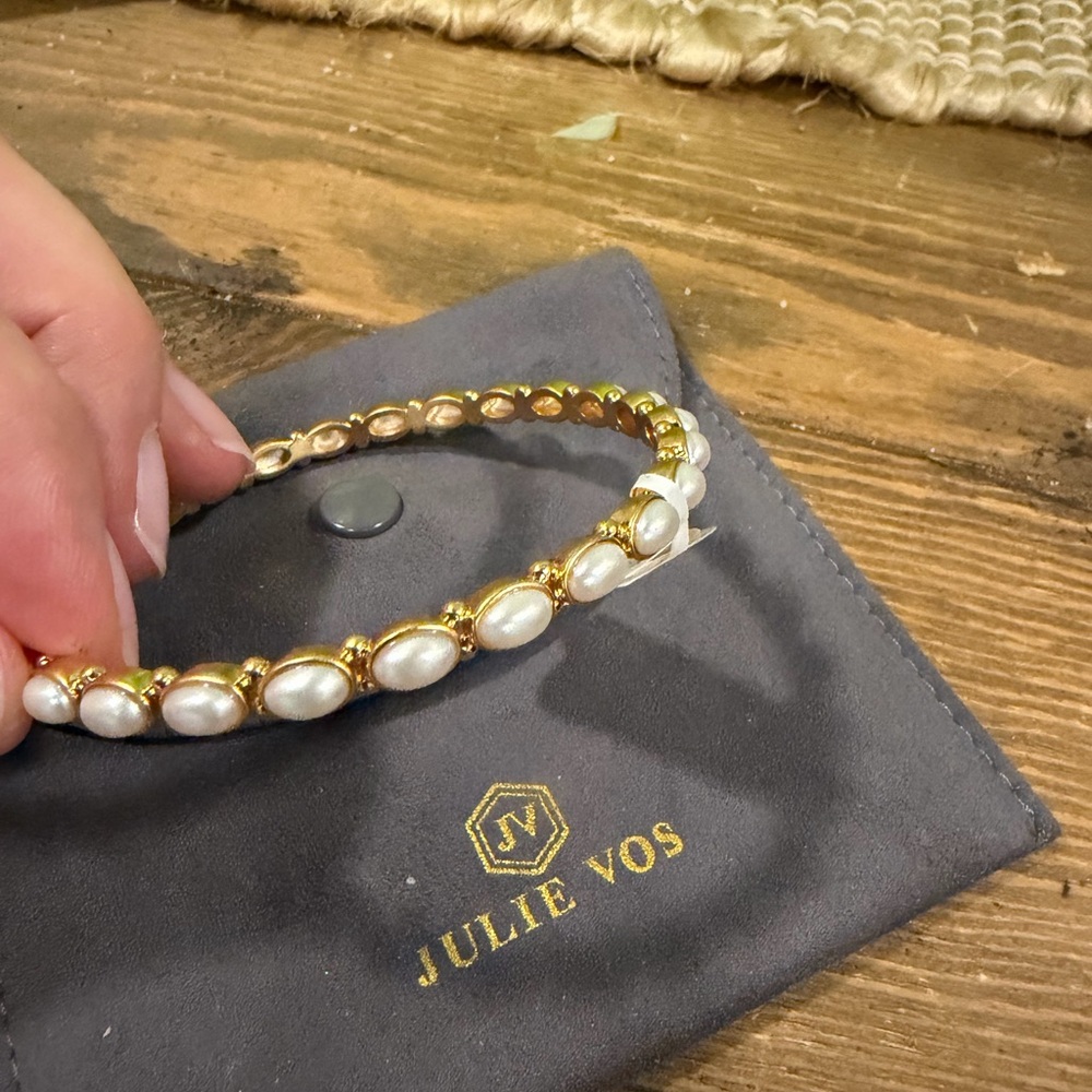 Julie Vos Gold Bracelet with White Pearls-Mykonos bangle size small